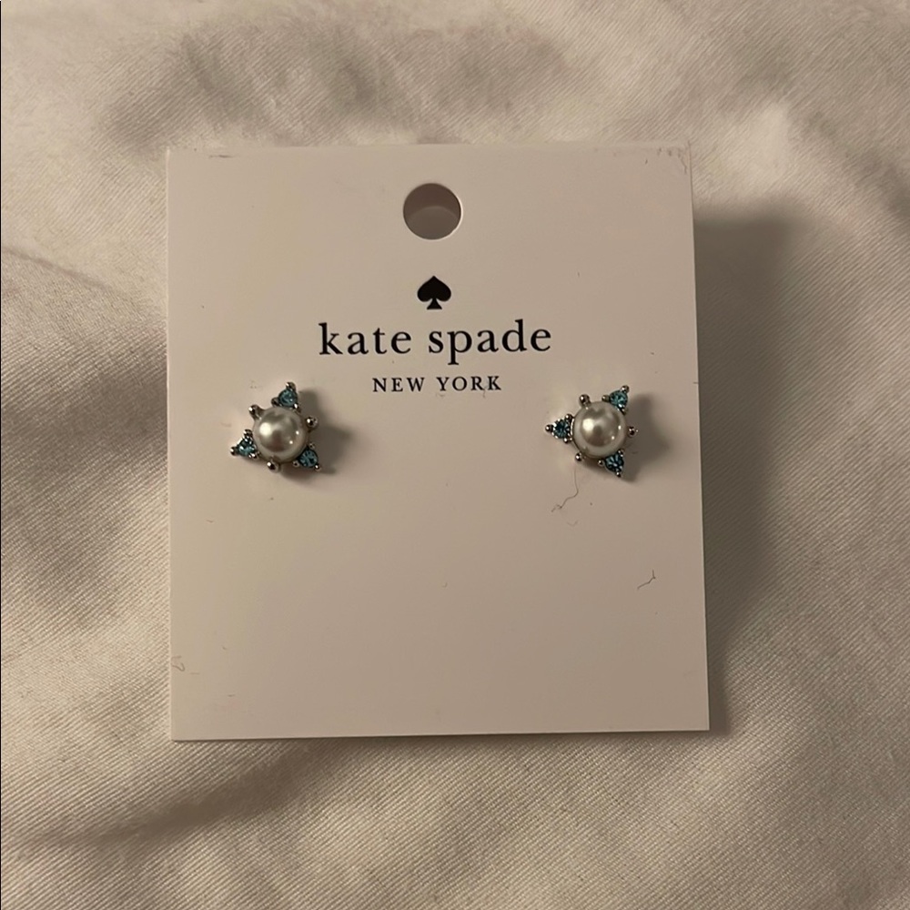 Kate Spade Pearl and Blue Stud Earrings with silver NWT